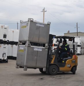 Stainless Steel IBCs on Forklift